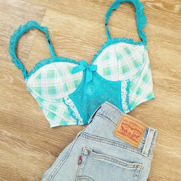 Victoria's Secret Vintage Sexy Little Things Blue Plaid Ruffle Bustier Bra NWT - Picture 7 of 16